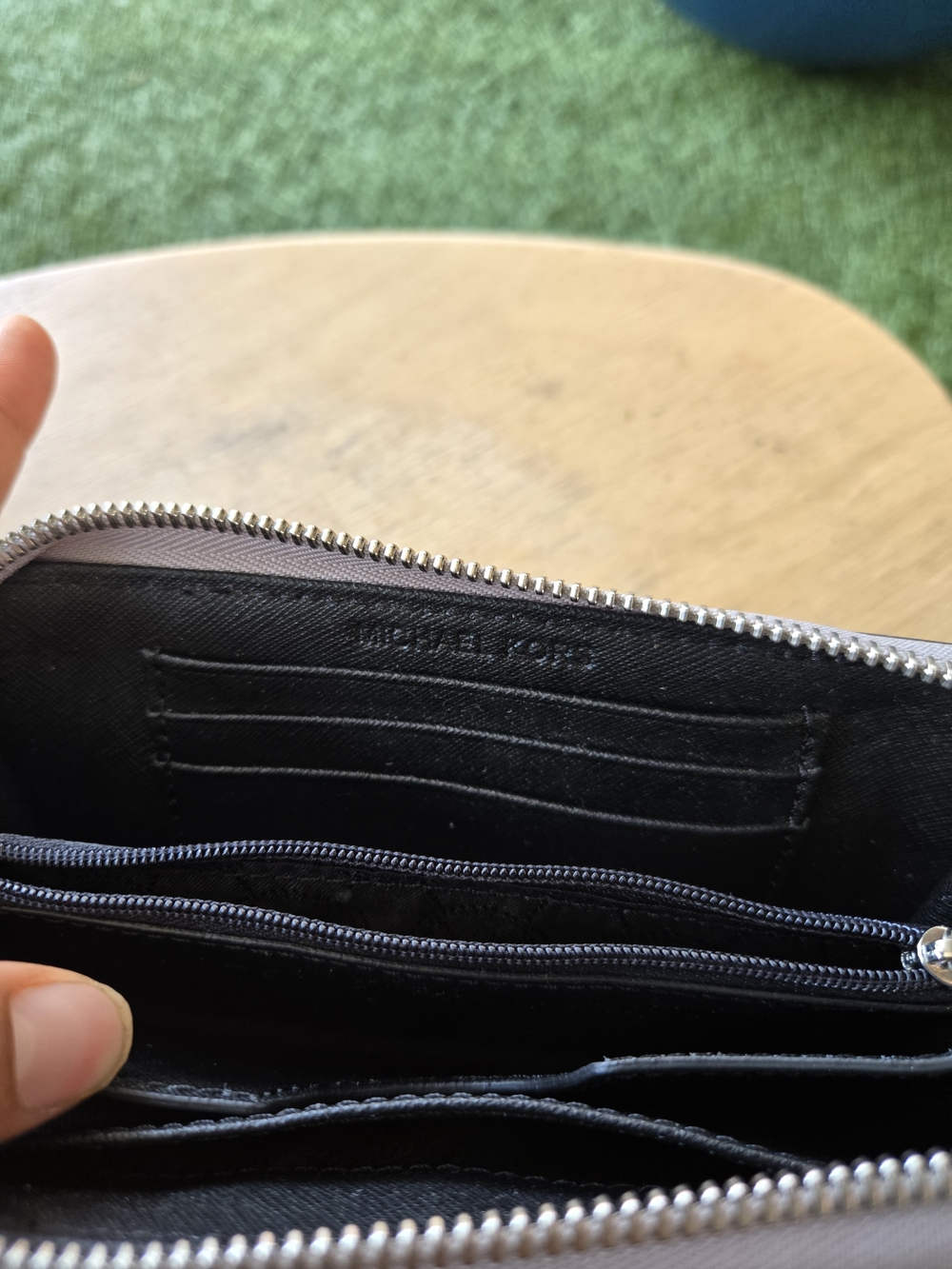 Michael Kors Taupe and White Colorblock Zip Wristlet - Picture 3 of 5